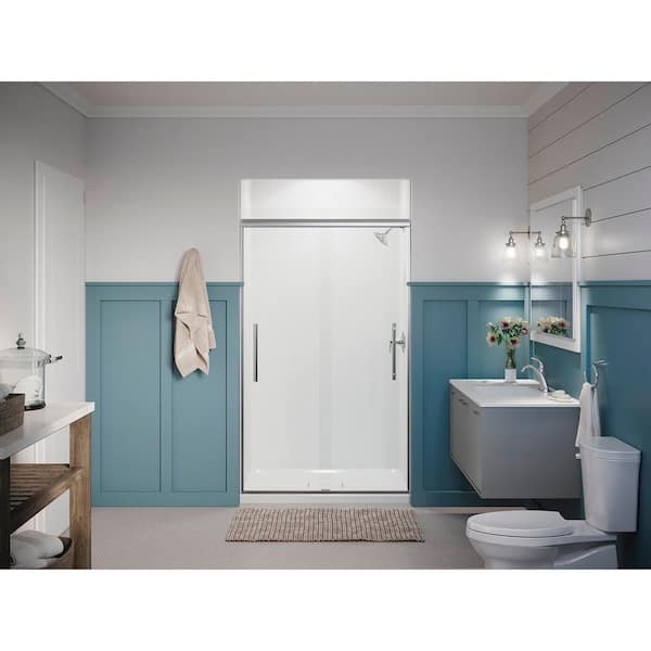 KOHLER Pleat 45-48 in. W x 79 in. H Frameless Sliding Shower Door in Bright Polished Silver with 5/16 in. Thick Clear Glass