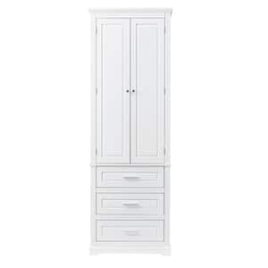 24 in. W x 15.7 in. D x 70 in. H White Linen Cabinet with Adjustable Shelf and Drawers