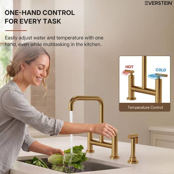 EVERSTEIN 2-Handle Deck Mount Kitchen Faucet 2-Hole Bridge Kitchen