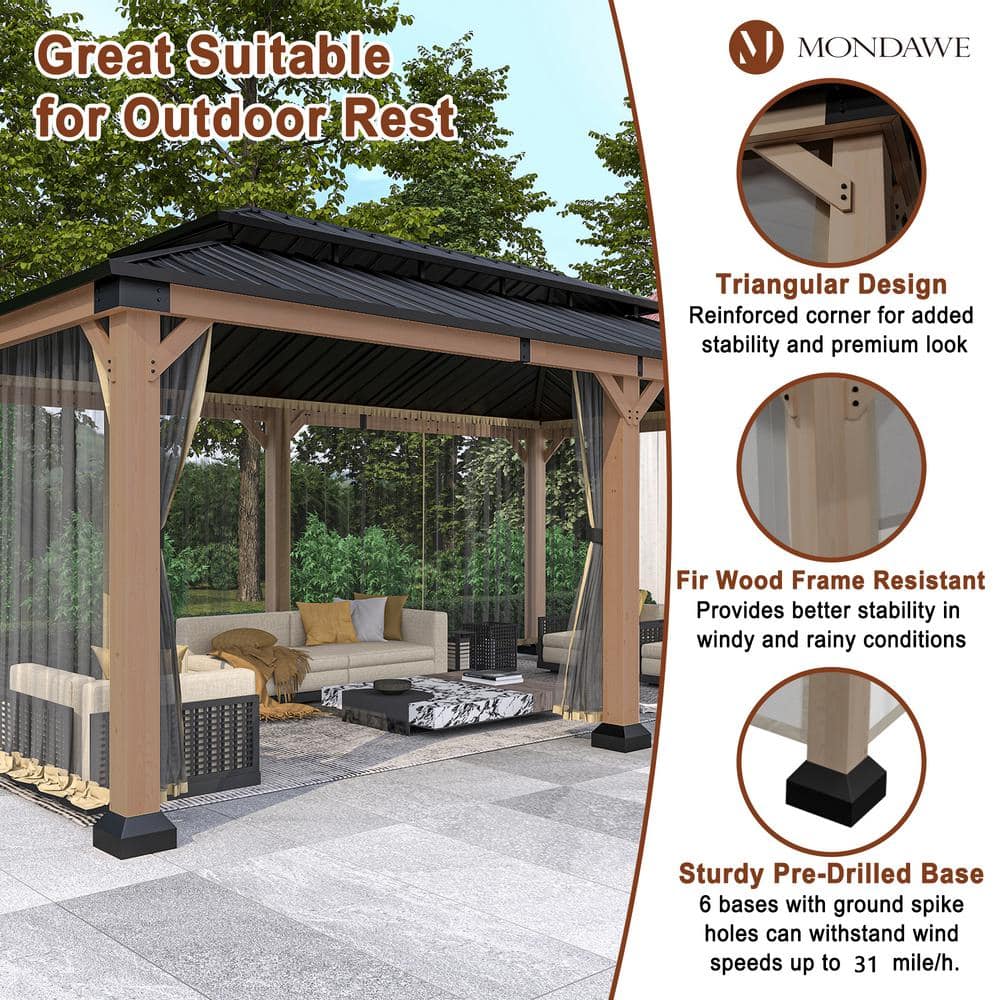 Beverly Hills 20-ft x 12-ft Cedar Wood and Black Steel Patio Gazebo