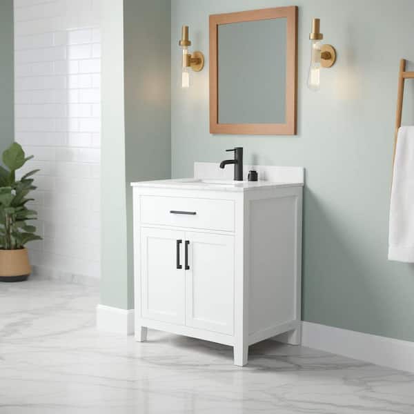 Beckett 30 in. W x 22 in. D x 35 in. H Single Sink Bathroom Vanity in White with Carrara Cultured Marble Top