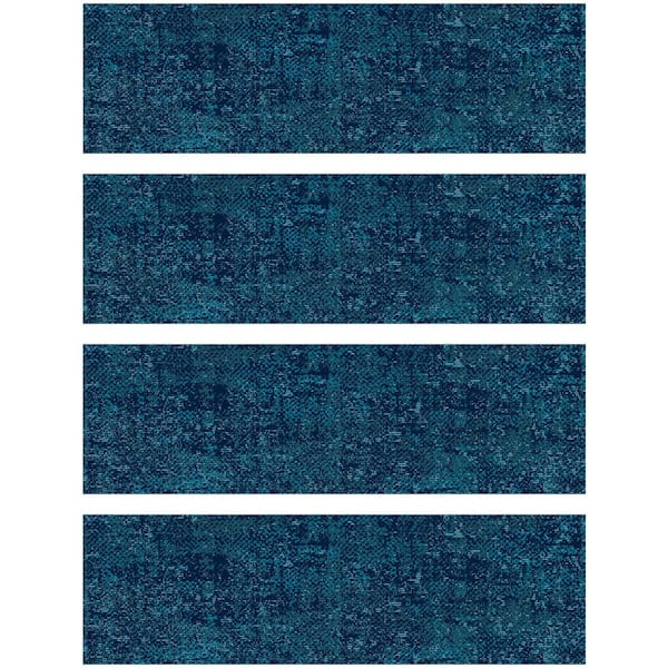 Bungalow Flooring FlorArt In Distress Navy 8.5 in. x 30 in. Printed Polyester Indoor Non-Slip Stair Tread Covers (Set of 4)