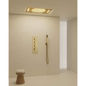 Thermostatic 7-Spray Ceiling Mount Square High Pressure LED Shower Head with Hand Shower Shower System in Brushed Gold