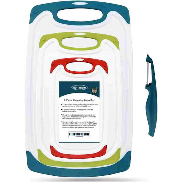 4-Piece Rectangle Plastic Cutting Board Set (S, M, L) 15.74 x 9.56 in. Non-Slip Juice Groove, Dishwasher Safe, Colorful