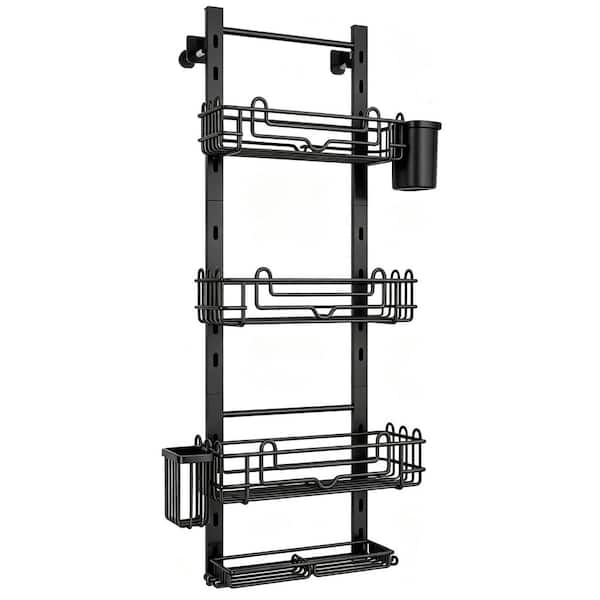 33.26 in. H x 12.3 in. W x 4 in. D, 4 Tier Hanging Stainless Steel Over the Door Shower Caddy Shelf in Black