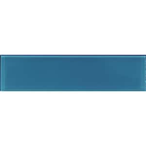 Ocean Blue 3-in. x 12-in. Polished Glass Mosaic Floor and Wall Tile (5 Sq ft/case)