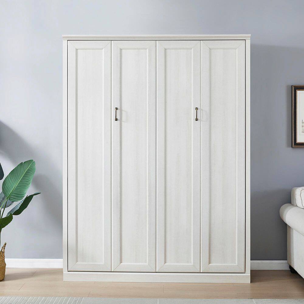 Rustic White Wood Frame Queen Size Murphy Bed, Perfect for Guest Room, Bedroom, Guest Room, Home Office - thumbnail 8