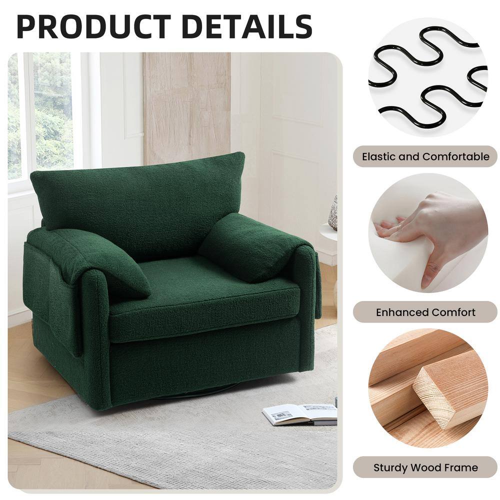 Dark Green Oversized Metal Swivel Barrel Accent Chair
