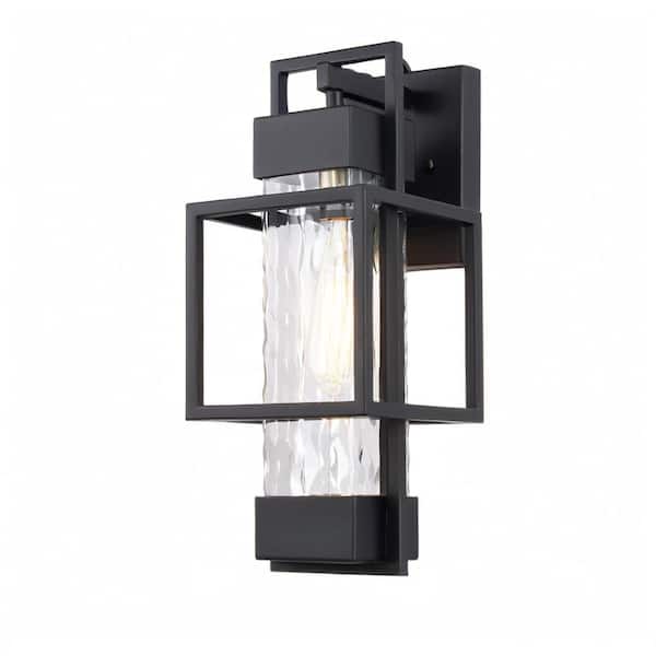 1-Light Modern Black Outdoor Wall Lantern Sconce with Clear Glass, LED Bulbs Included(2-Pack)