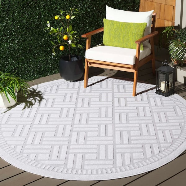 Stella Ivory 7 ft. x 7 ft. Geometric High-Low Checkered Indoor/Outdoor Round Area Rug