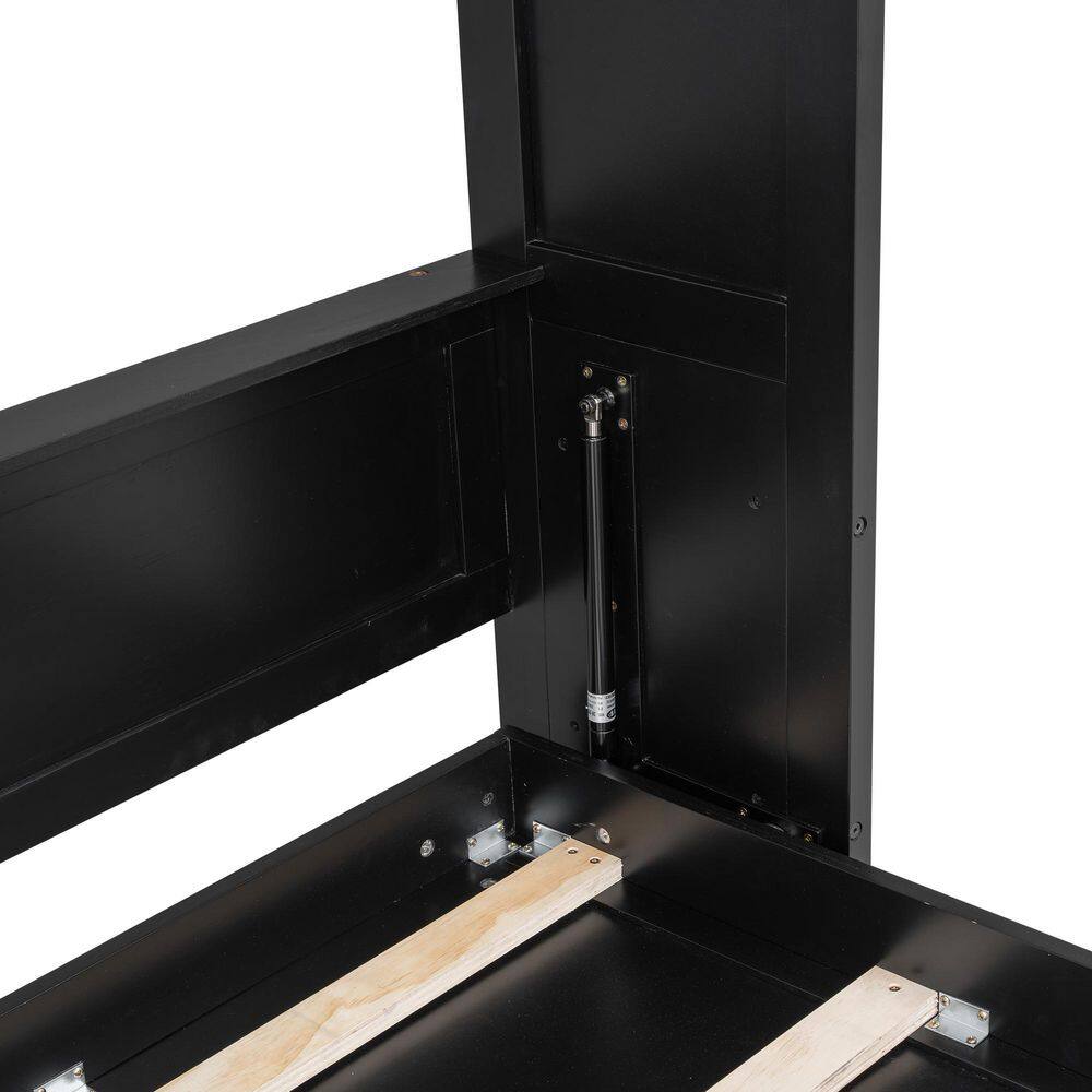 Rustic Black Solid Wood Frame Queen Size Murphy Bed with Storage Cabinets - thumbnail 8