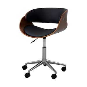 Black/Brown Faux Leather Curved Swivel Home Office Chair with Adjustable Seat Height