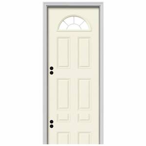 32 in. x 80 in. Fan Lite Vanilla Painted Steel Prehung Right-Hand Inswing Front Door w/Brickmould