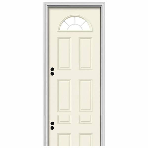 JELD-WEN 32 in. x 80 in. Fan Lite Vanilla Painted Steel Prehung Right-Hand Inswing Front Door w/Brickmould