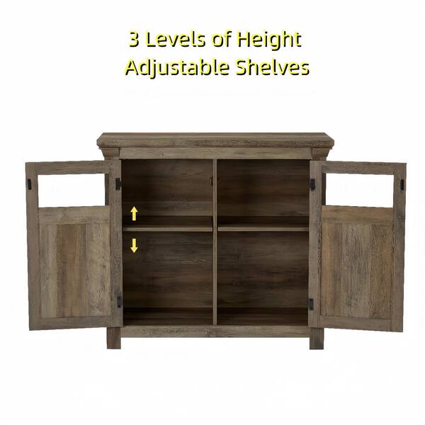 FUNKOL 38 in. x 15.35 in. x 35 in. Gray Wash Vintage MDF Storage Cabinet with 2-Doors