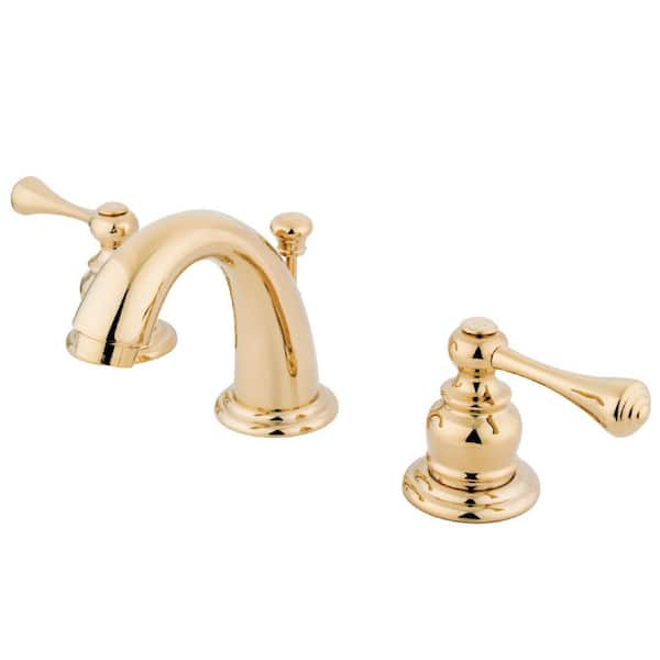 Kingston Brass Vintage 2-Handle 8 in. Widespread Bathroom Faucets with Plastic Pop-Up in Polished Brass