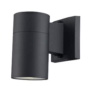 Compact 6.5 in. Black Integrated LED Cylinder Outdoor Wall Light Fixture with Clear Glass