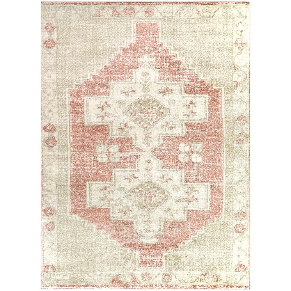 StyleWell Fermont Blush 6 ft. 7 in. x 9 ft. Medallion Area Rug