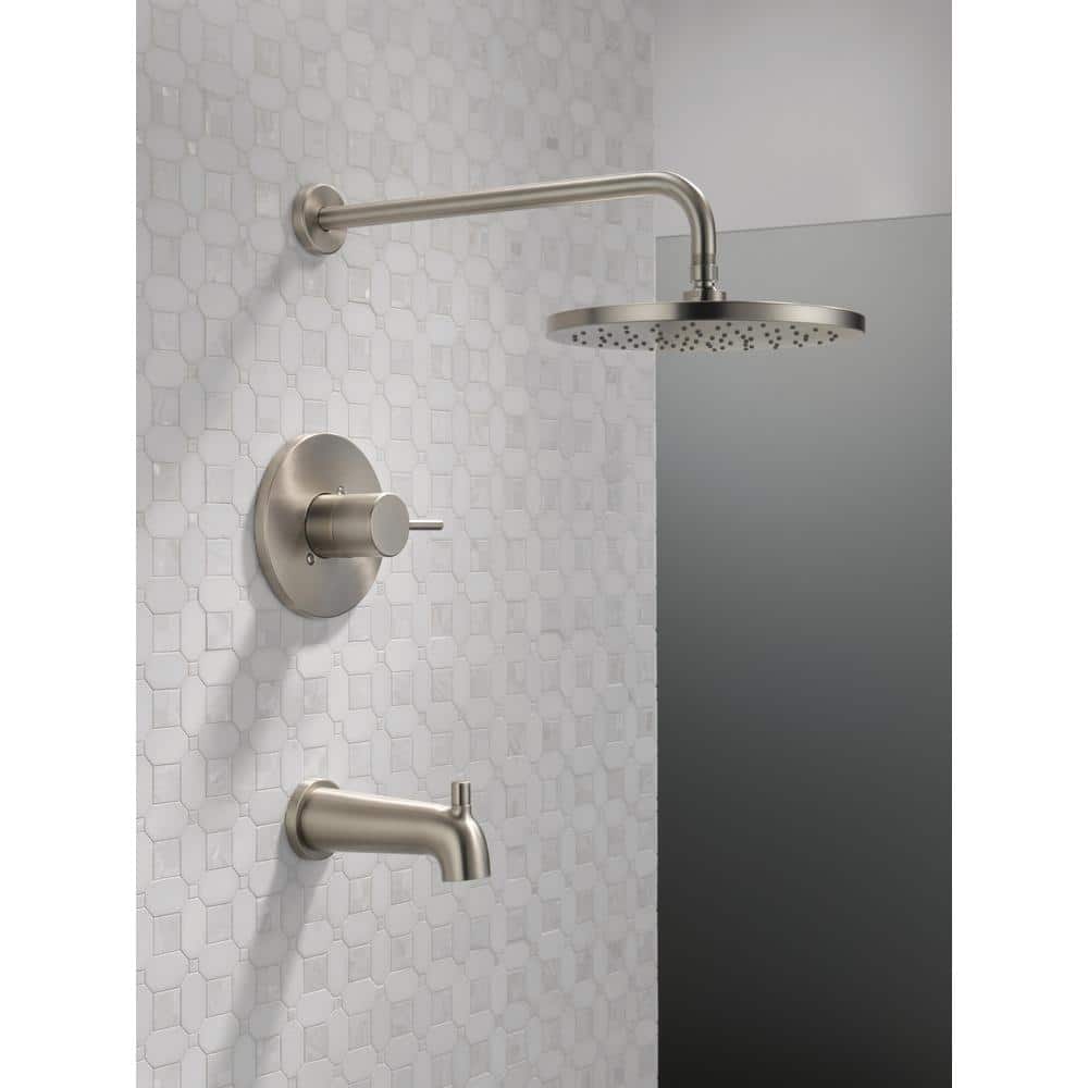 Brushed Nickel Modern Raincan Tub and Shower Faucet Set