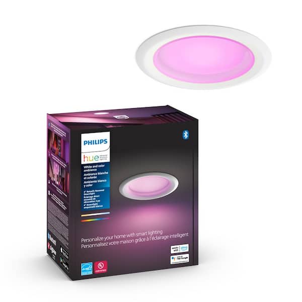 veteraan Minder dan Idool Philips Hue White and Color Ambiance 4 in. High Lumen Integrated LED  Dimmable Smart Recessed Downlight Retrofit Kit with Bluetooth 578419 - The  Home Depot