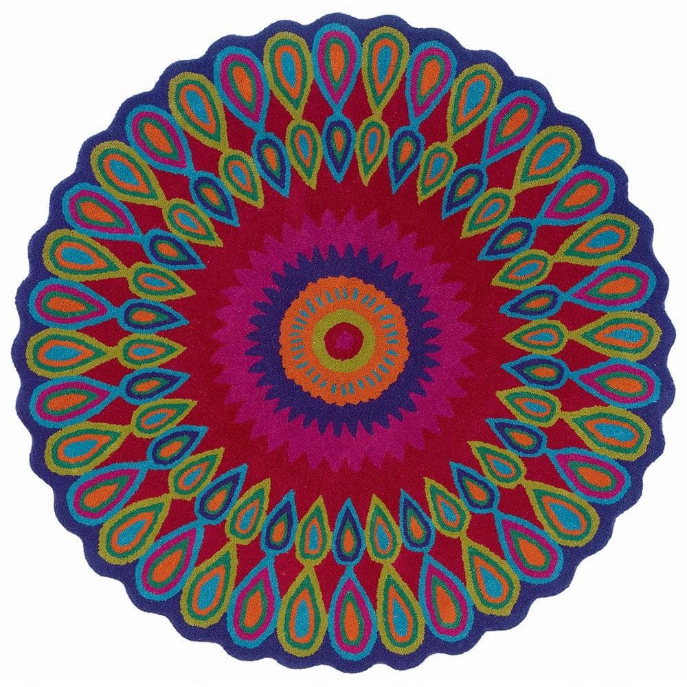 Emerson Contemporary Pink/Multi-color 3 ft. Round Plush Indoor Area Rug