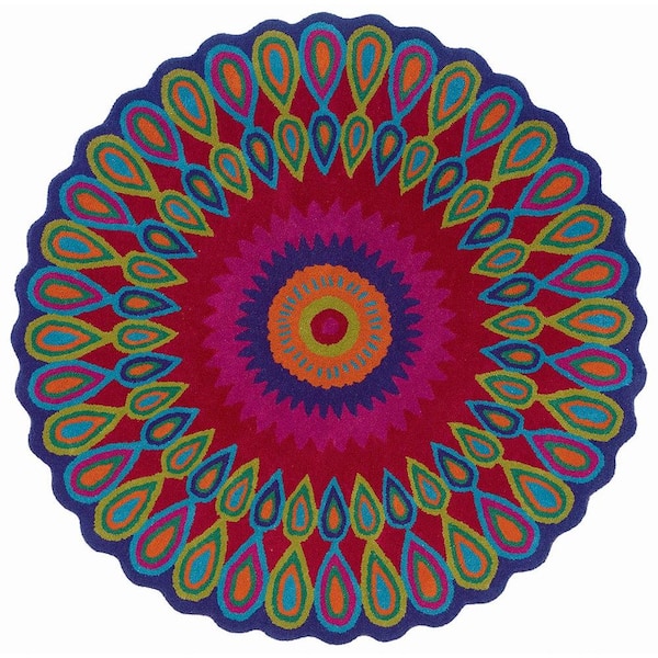 Emerson Contemporary Pink/Multi-color 8 ft. Round Plush Indoor Area Rug