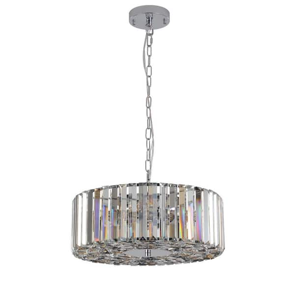 VEVETTA 16.5 in. 4-Light Silver Crystal Chandelier, Hanging Light Fixture with Adjustable Height (Bulb Not Included)