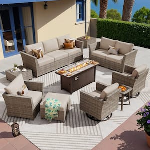FIRE　夏 XIZZI Retro 13-Pieces Wicker Outdoor Patio Rectangular Fire