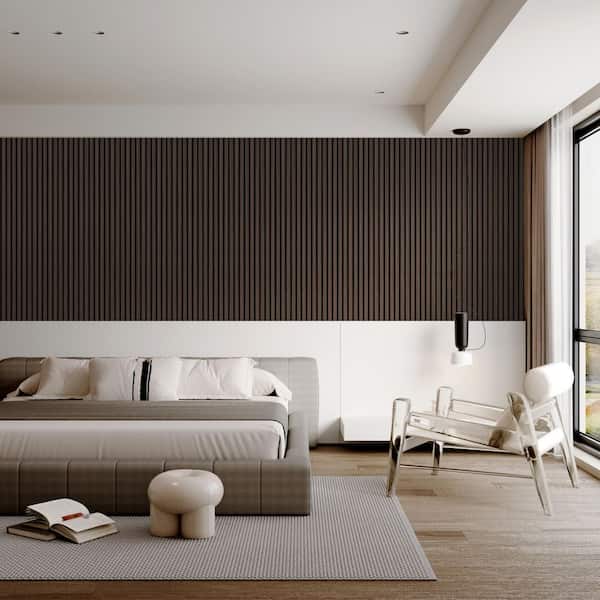 HOMEIBRO 1 in. x 8 ft. x 1 ft. Slat Wood Sound Absorbing Brown Smoking Walnut Decorative Wall Paneling 2-Pack (16.54 sq.ft.)