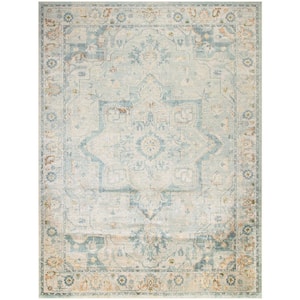Astra Machine Washable Light Blue 8 ft. x 10 ft. Center medallion Traditional Area Rug