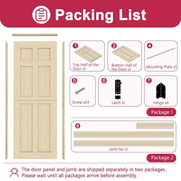 EH PUERTA 32 in. x 80 in. Solid Pine Universal 6 Panel Unfinished