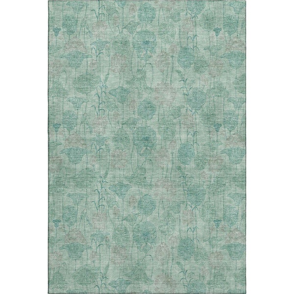 Mayfield Premium Machine Washable Abstract AMF2128 Aqua 9 ft. x 12 ft. Area Rug
