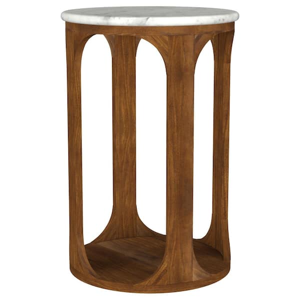 Coaster Berkeley 16 in. White and Brown Round Marble Top Side Table