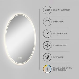 Corby 22 in. W x 28 in. H 3CCT Defog Oval Frameless Integrated LED Wall Bathroom Vanity Mirror