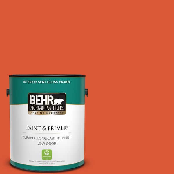 BEHR PREMIUM PLUS 1 gal. #P190-7 Inferno Semi-Gloss Enamel Low Odor Interior Paint & Primer