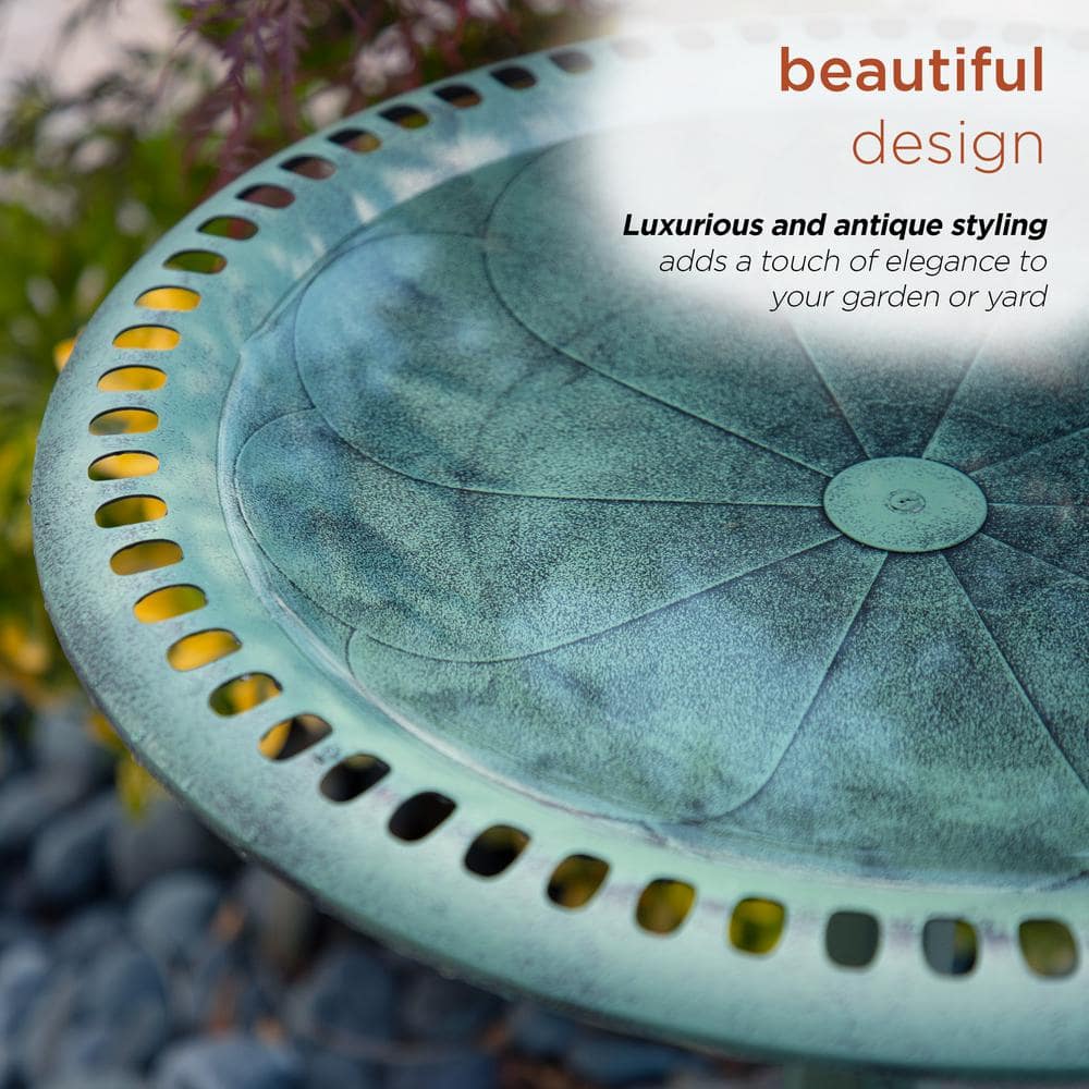 Green Plastic Scrollwork Bird Bath with Stand