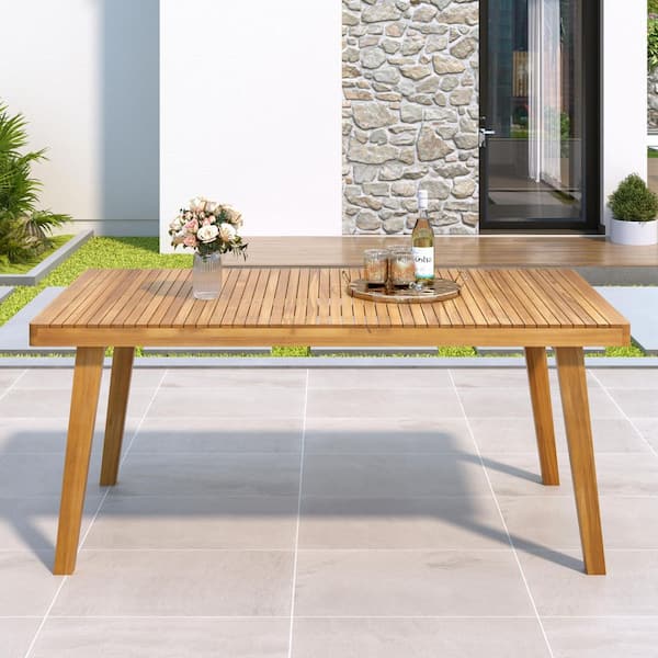Unbranded 69 in.  Acacia Wood Outdoor Dining Table with Slatted Top 300 lbs Weight Capacity, Ideal for Patio and Garden Gatherings