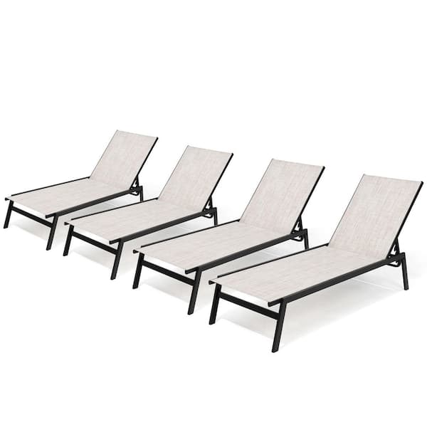 4-Piece Metal Outdoor Patio Reclining Adjustable Chaise Lounge Chairs in Beige