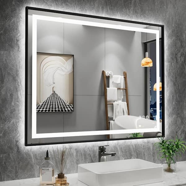 33 in. W x 47 in. H (L1) Framed Rectangular Deluxe Glass Bathroom Vanity Mirror in Matte White