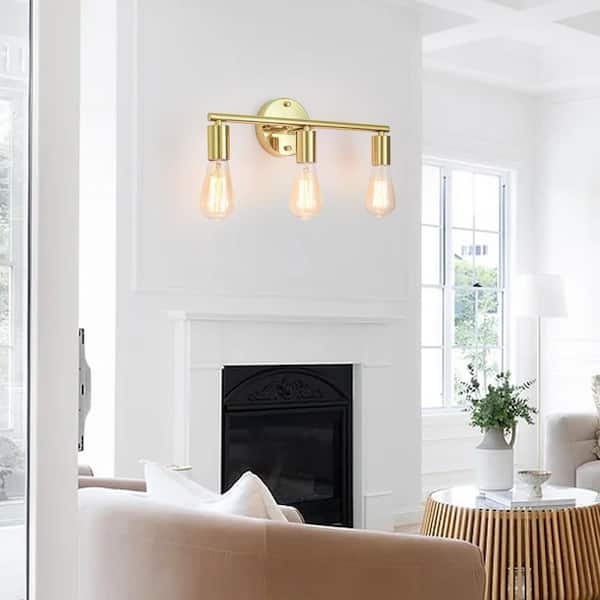 16.5 in 3-Light Gold Industrial Metal Bathroom Vanity Light