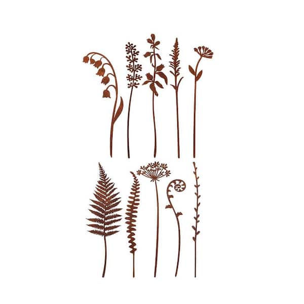 14 Inch Multicolor Metal Decorative Garden Flower Stakes Weather Resistant Vintage Outdoor Yard Walkway 10-Pack