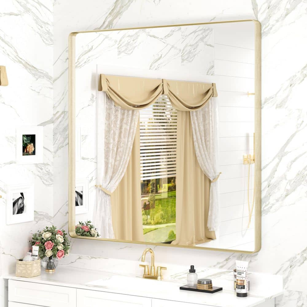 36 in. W x 36 in. H Square Aluminum Alloy Framed and Tempered Glass Wall Bathroom Vanity Mirror in Brushed Gold price history on PriceWatchPro