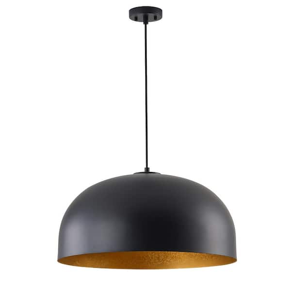 Vintage 24.02 in. 1-Light Black and Gold Dome Pendant Light Industrial Ceiling Hanging Light Fixture