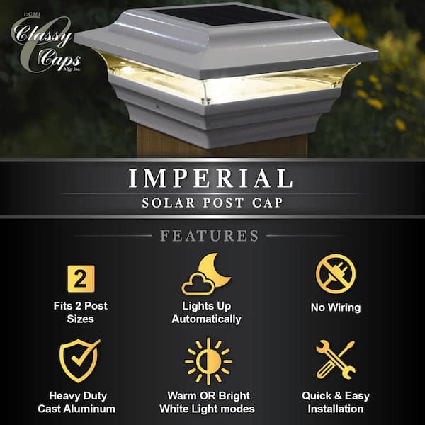 CLASSY CAPS Imperial 4 in. x 4 in. Outdoor Bronze Cast Aluminum LED Solar Post Cap (2-Pack)
