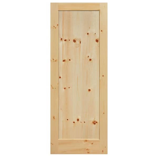 Masonite 30 in. x 84 in. Knotty Pine 1 Panel Shaker Flat Panel Solid Wood Interior Barn Door Slab