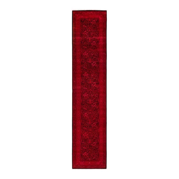Overdyed Red 2 ft. x 12 ft. Solid Wool Indoor Runner Rug