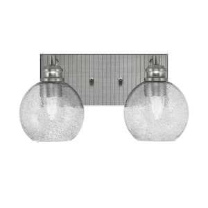 Albany 15 in. 2-Light Brushed Nickel Vanity Light with Smoke Bubble Glass Shades