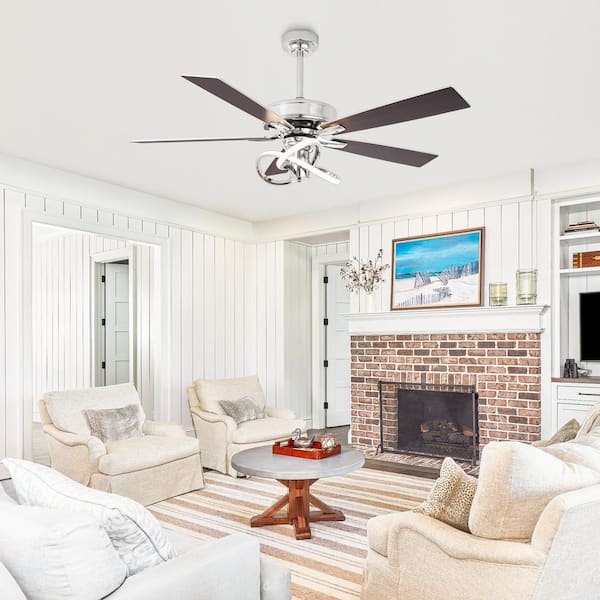 52 in. Indoor Integrated LED Chrome Ceiling Fan with Light and Remote Control