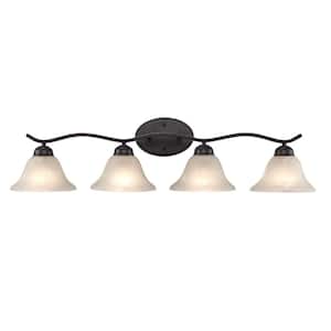 Hollyslope 35 in. 4-Light Oil Rubbed Bronze Bathroom Vanity Light Fixture with Marbleized Glass Shades