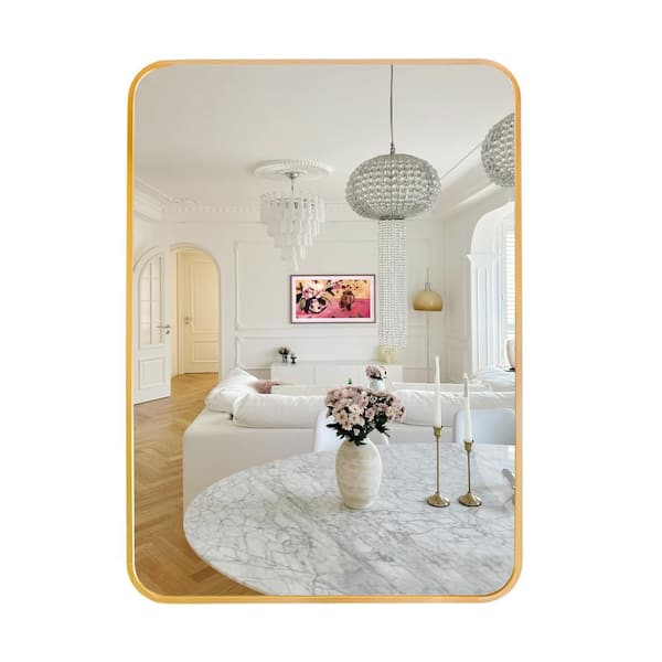 Unbranded Modern 22 in. W x 30 in. H Rectangular Framed Wall Bathroom Vanity Mirror in Gold for Living Room and Bedroom